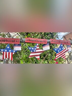 Patriotic Star Hanging Decor -Red, White & Blue July 4 Vintage “In God We Trust”